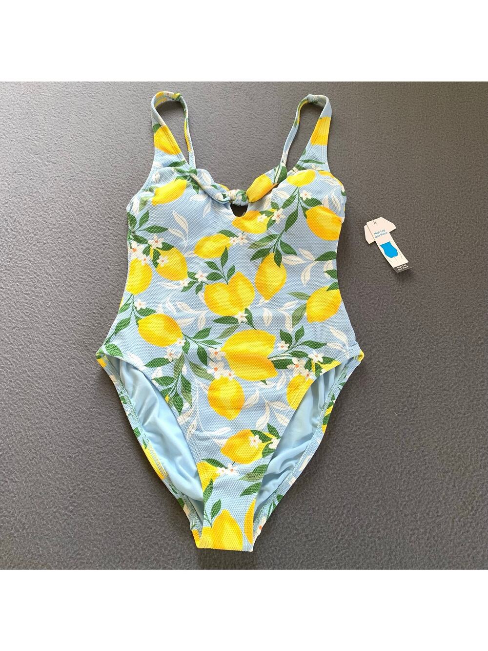 NWT High Leg One Piece Bathing Suit Lemons Blue & Yellow Medium Swimwear Fruit
